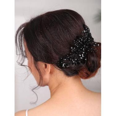 Imagem de Pente de cabelo Teyglen Black Rhinestones Crystal Bride