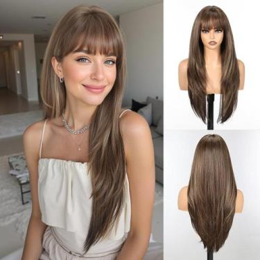 Imagem de Peruca HAIRCUBE longa e reta sintética para mulheres, marrom misto