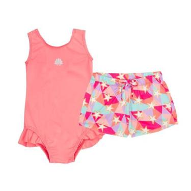Imagem de Maiô Infantil Menina + Shorts Estampado Proteção Solar Uv - Fofotinhos