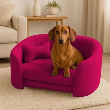 Imagem de Poltrona Cama Pet Luxo Mell Veludo Premium Para Cães E Gatos Pink