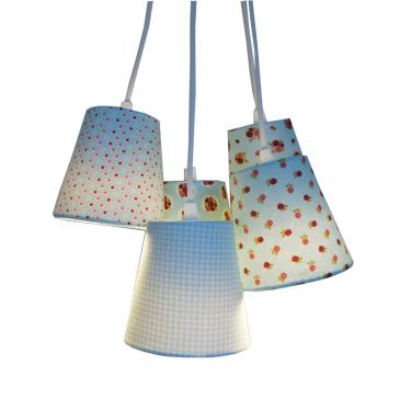 Imagem de Lustre Pendente Tecido Anita Catita Tecido Estampado Azul Bivolt