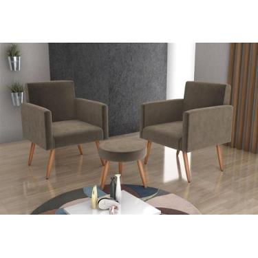 Imagem de Kit 2 Poltronas Decorativas e Puff Decorativo Pés Palito Dallas Matrix