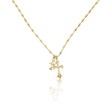 Imagem de Colar de cruz de ouro, pingente delicado banhado a 14 K, corrente cruzada, crucifixo, gargantilha de batismo, moderno religioso, hipoalergênico