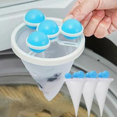 Imagem de 3 peças reutilizáveis saco de filtro de máquina de lavar roupa flutuante apanhador de cabelo malha bola de lavanderia, ferramentas de limpeza, azul