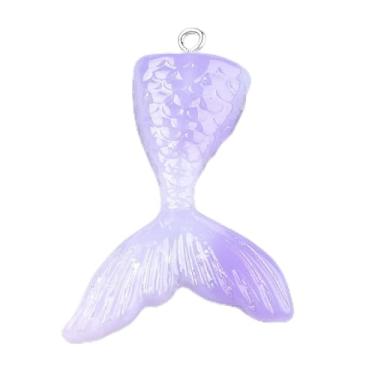 Imagem de 10 pingentes de resina em forma de cauda de sereia 46 x 30 x 6 mm com pó de glitter e achados de ferro cor platina metal para colar faça você mesmo, pulseira, chaveiro, suprimentos para fabricação de