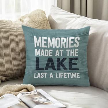 Imagem de Capas de travesseiro vintage Memories Made at The Lake Last A Life Time 45,7 x 45,7 cm, presentes para decoração de sofá e fronhas