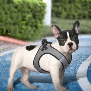 Imagem de Peitoral antipuxão para cães pequenos – colete de tecido Oxford durável com tiras refletivas, malha respirável, fácil de usar, cinza PP (pescoço: 23,5 cm a 25,5 cm, peito: 28 cm a 30 cm)