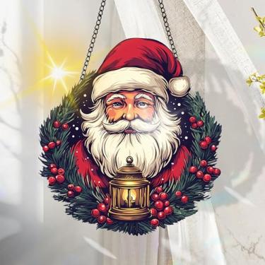 Imagem de Apanhador solar de acrílico colorido, decoração de janela suspensa de Natal com design de vitral impresso, apanhador de sol, arte de parede de arco-íris, ornamentos de Natal para uso interno e externo