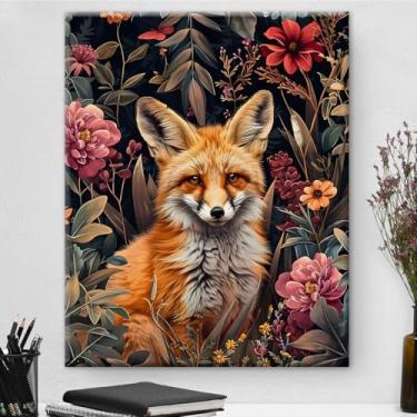 Imagem de Arte de parede botânica de raposa vermelha vintage emoldurada - Decoração de parede com flores escuras Academia para sala de estar quarto casa 20 x 25 cm