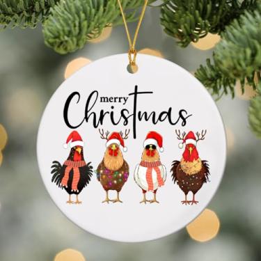 Imagem de Enfeites de Natal, enfeites de árvores, enfeites de pendurar para pequenas árvores, chapéu de acrílico, frango, redondo, festa de feriado, decoração de casa ao ar livre