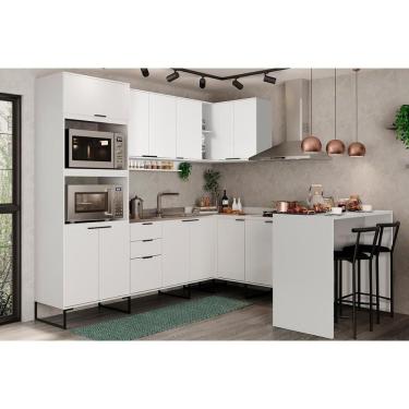 Imagem de Cozinha Modulada Completa Alpha 12 Peças 23 Aéreos + 3 Balcões + 1 Paneleiro+1ilha+5complementos C12p51 Branco