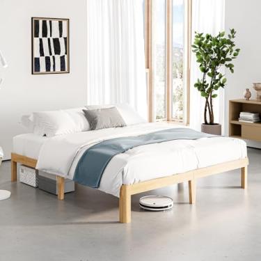 Imagem de Sementa Plataforma de estrutura de cama king size de madeira de bambu de 30 cm de altura, estrutura de cama king com suporte de ripas de aço, sem necessidade de mola box, montagem fácil, sem ruído