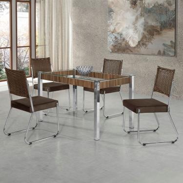 Imagem de Mesa De Jantar Aço Nobre Cláudia Com Tampo Kanon 4 Cadeiras Nogal/chocolate/marrom