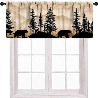 Imagem de Cortina de cabana florestal rústica, rústica, urso, animal, vida selvagem, caça, campo, marrom, rústico, madeira, janela, cortinas curtas para quarto, sala de estar, café, 1 peça, 137 x 45 cm