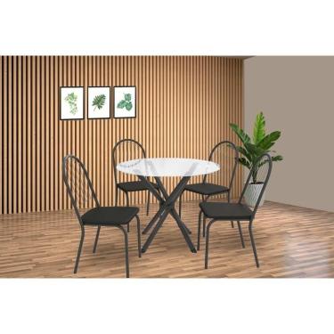 Imagem de Conjunto: Mesa Sala Jantar Volga C- Tampo De Vidro 95cm E 4 Cadeiras Noruega Preto - Preto - Kappesberg