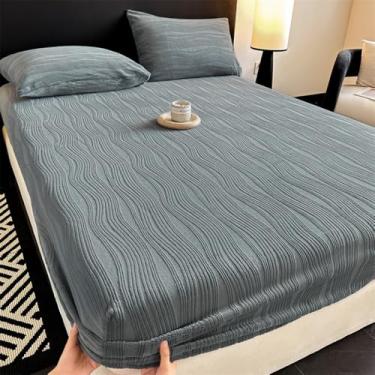 Imagem de Capa de colchão com elástico – Lençol de cama macio e respirável para todas as estações, capa protetora de colchão de luxo quente espesso, elástico com bolso profundo para Queen King, tamanho cinza||