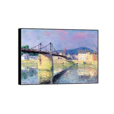 Imagem de BMZFYBS Imagem de arte de parede de paisagem - impressões em tela vintage - ponte 3 - pintura de moldura preta para sala de estar decoração de casa de fazenda 90 x 125 cm 35 x 49 pol