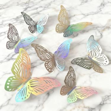 Imagem de 24 peças adesivos coloridos 3D de borboleta oca fundo de parede decoração de casa suprimentos de layout de casamento (#03-24 peças)