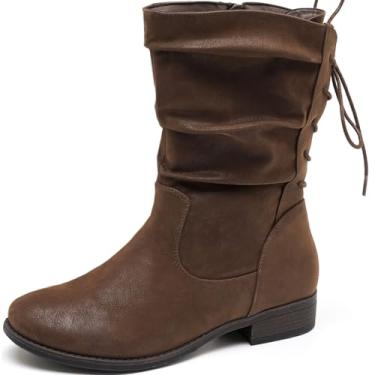 Imagem de Luoika Botas femininas de cano curto de largura larga - Botas curtas pretas e marrons com bloco de salto baixo com zíper lateral., Brownpu 205, 10.5 X-Wide