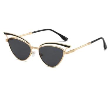 Imagem de HCPIHF Óculos de sol da moda UV400 com armação de metal retrô estilo punk masculino e feminino (dourado e preto)