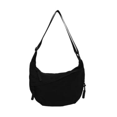 Imagem de Bolsas transversais de nylon para mulheres modernas Dumpling Crescent Hobo Bolsa tiracolo leve com zíper versátil bolsa de ombro, Preto