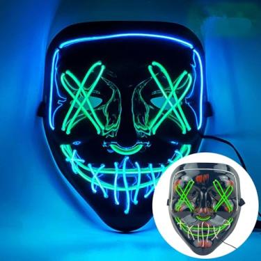 Imagem de SHANJIA Máscara de Halloween, máscara iluminada, crânio assustador com iluminação LED para festival de Halloween, cosplay, baile de máscaras, festa de carnaval (estilo 6)