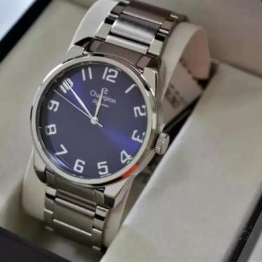Imagem de Relogio champion prateado visor azul grande numeros cn27652f