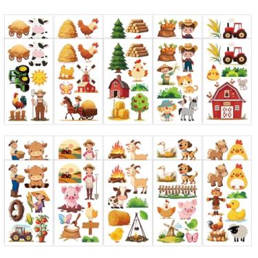 Imagem de 20 Peças Tatuagens Temporárias de Animais Fazenda para Crianças, Fofas Pré-Cortadas Adesivos Tatuagem Tema Fazenda Decorações de Festa para Aniversário Enchimentos Sacolas Presente