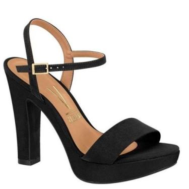 Imagem de Sandália Feminina Meia Pata Salto Grosso Vizzano 6292200, Preto camurç