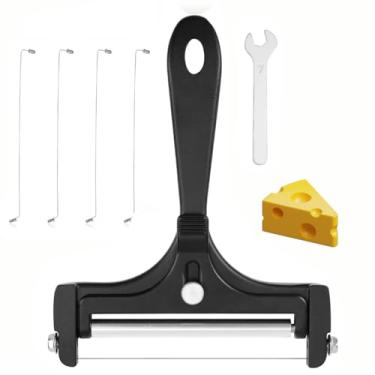 Imagem de Kit de fatiador de queijo – Kit de fatiador de queijo ajustável com 4 fios extras e chave inglesa, cortador de alimentos de ferro portátil para manteiga, mussarela e cheddar, controle de espessura
