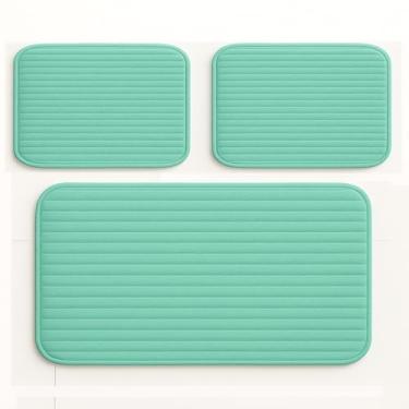 Imagem de Passadeira, Tapete de Cozinha Antiderrapante 3 Peças Antiderrapante Veludo Luxo Canelado, PráTico e VersáTil(Verde Agua)