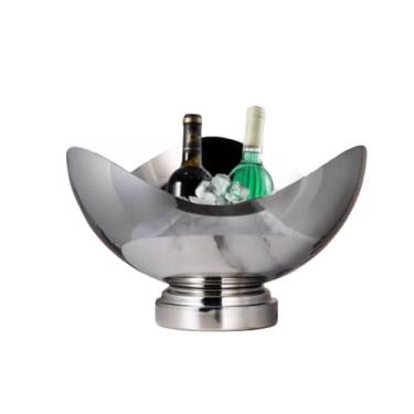 Imagem de Balde de gelo de aço inoxidável bicamada preservação do calor isolamento frio bonito KTV champanhe vinho tinto cerveja gelo bloco de gelo balde comercial (prateado, triângulo)