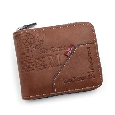 Imagem de Carteira masculina dobrável com bolso para moedas com zíper - carteira curta, janela para identidade e compartimentos para cartão, Café Leve, Dobrável