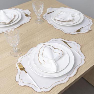 Imagem de Kit 12 Pçs 6 Lugares Mesa Posta Sousplat Jogo Americano Realeza Bordad