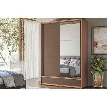 Imagem de Guarda Roupa Solteiro 2 Portas De Correr (1 C/ Espelho) E 4 Gavetas C/ Pés Volpe Wood/terracota - Santos Andirá