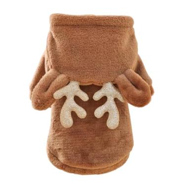 Imagem de JAAQUCD Fantasia de cachorro de rena de Natal com capuz de cachorro pequeno com chifres e orelhas de pelúcia moletom de cachorro de lã roupas de inverno para gatos casaco para clima frio roupa de