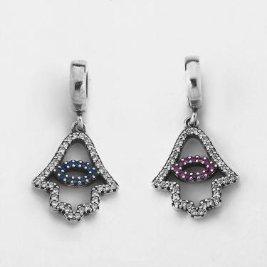 Imagem de Berloque Bali Mão De Fátima Cravejado Zircônias Prata 925 Azul