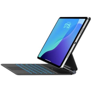 Imagem de Jibrealg Capa com teclado para iPad 11ª (A16, 2025) e iPad 10ª geração, teclado mágico ultrafino com trackpad multitoque, luz de fundo em 7 cores, suporte flutuante em cantilever, preta