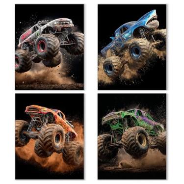 Imagem de Noaleviax Conjunto de pôsteres Monster Jam - decoração temática de carro, caminhão, veículo, pôsteres, imagens de arte de parede para crianças, meninos, quarto, sala de jogos, decoração de casa, 20 x