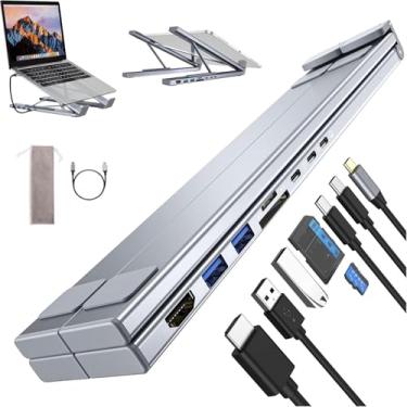 Imagem de Suporte para laptop USB-C 8 em 1, base plana ajustável portátil com HDMI 4K, 2 USB 3.0, Pd 100w, universal para escritórios, mesas corporativas, cafés (1 peça)