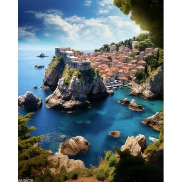 Imagem de Pintura DIY por números em tela, Dubrovnik, Croácia, natureza, vista do mar, kits de pintura por números para adultos, kit de presente de pintura em tela para decoração de parede de casa moderna, 40 x
