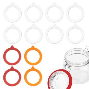 Imagem de Vedações de silicone de 9,5 cm para frascos de vidro, pacote com 12 anéis de encaixe de conserva à prova de vazamento compatíveis com tampas de frasco de vidro frascos brancos x 8, laranja x 2