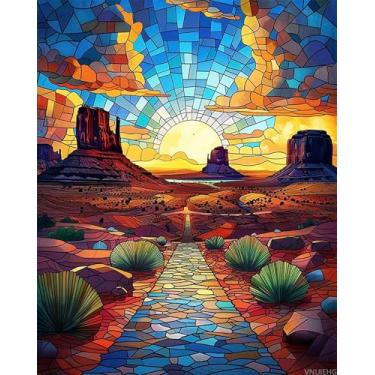 Imagem de Arizona Desert Scenic Highway Paint by Numbers Kit para adultos Pintura tropical de vitral por Number Monument Valley Pintura em tela fácil de pintar, perfeito para presente sem moldura (40,6 x 50,8