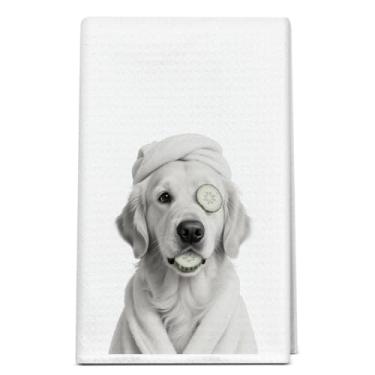 Imagem de bxtala Toalha de banheiro engraçada para cães, presentes Golden Retriever para donos de amantes de cães, toalhas de mão de chá, presente de pano de prato, decoração temática de cachorro, toalhas