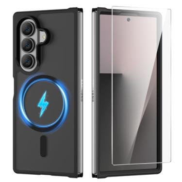 Imagem de Ruky Capa magnética para Z Fold 7, Galaxy Z Fold 7, compatível com MagSafe, capa protetora fina à prova de choque com protetor de tela para Samsung Galaxy Z Fold 7, preta