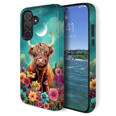Imagem de GUYBFADFG Compatível com Samsung Galaxy A15 5G, capa de telefone resistente à prova de choque de camada dupla, vaca Highland Flower