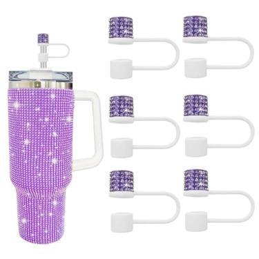 Imagem de JIASHEBDE Conjunto de acessórios para Stanley Cup, 6 peças, capa de canudo de diamante brilhante, tampa de canudos para Stanley 30 e 1,134 g com copos, acessórios de tampa de 1 cm para copo (branco