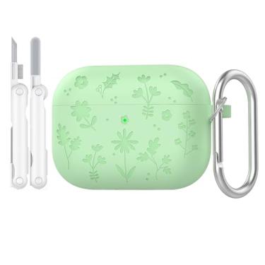 Imagem de Rertnocnf Capa compatível com AirPods Pro 3, linda capa de flor gravada compatível com AirPod Pro 3 2025, protetor de fone de ouvido com tampa multifuncional de silicone macio com mosquetão e kit de