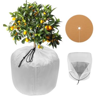 Imagem de Protetor térmico de vaso de plantas, 45 x 50 cm, tecido Oxford, capas de vaso de flores de folha de alumínio com diâmetro de disco de feltro, cordão e zíper para árvores frutíferas ao ar livre plantas