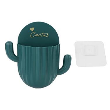 Imagem de Caixa de armazenamento montada na parede, pasta de dente em formato de cacto, pente, organizador, adesivo forte, banheiro, montagem na parede, economiza espaço, material ABS 14,5 (Verde Escuro)